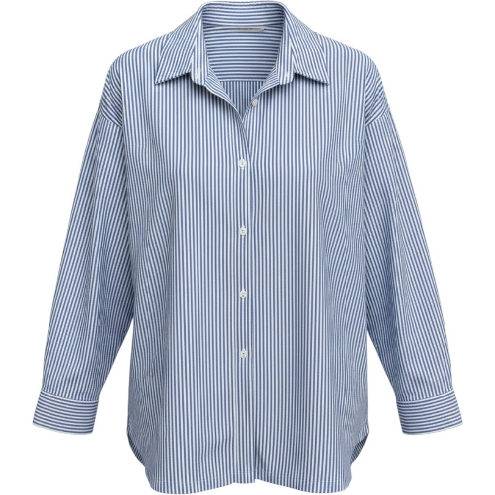 H&M Button Up Shirt Striped 100% Cotton Medium Blue White Coastal Preppy